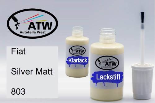 Fiat, Silver Matt, 803: 20ml Lackstift + 20ml Klarlack - Set, von ATW Autoteile West.